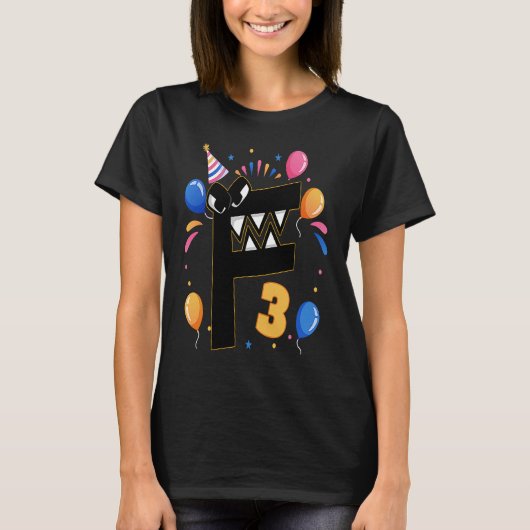 3歳3歳の誕生日の少年の悪役のアルファベットの伝承 Tシャツ (正面)