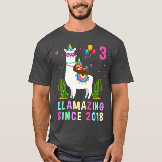 3歳3歳の誕生日ナマズ乗馬ラマの子供 Tシャツ (正面)