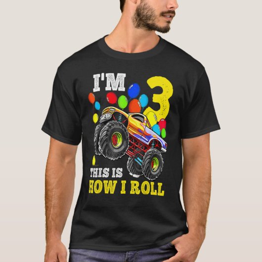 3歳3歳の誕生日ボーイモンスタートラックカー Tシャツ (正面)