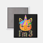 3歳 ユニコーン かぼちゃ 可愛いデザイン 誕生日 マグネット (正面/裏面)