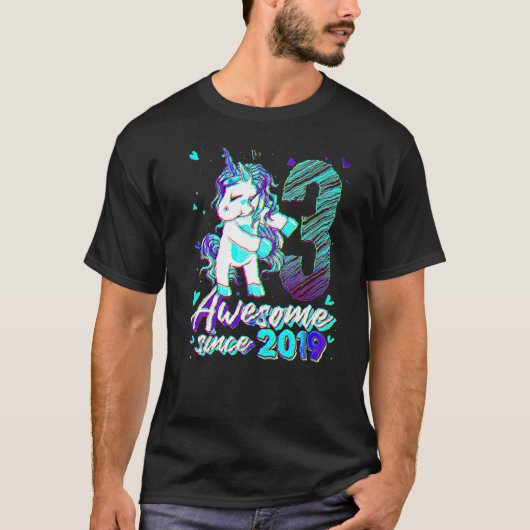 3歳 ユニコーン フロッシング 3歳の誕生日 女の子 ユニコーン Tシャツ (正面)
