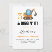 3歳 建設現場で掘ってる！｜建設テーマの3歳誕生日 招待状 (正面)