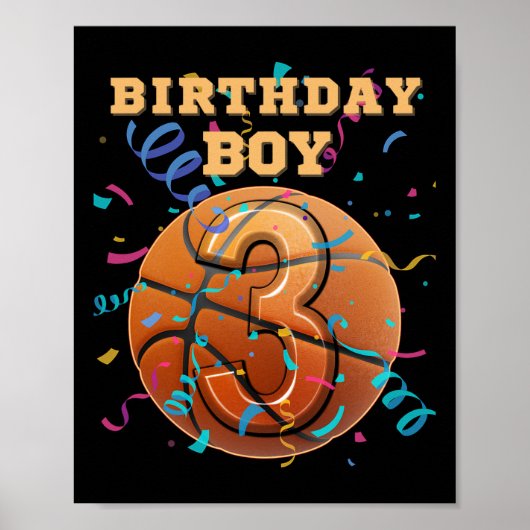 3歳 誕生日 おめでとう 少年 スケーター プレイヤー ポスター (正面)