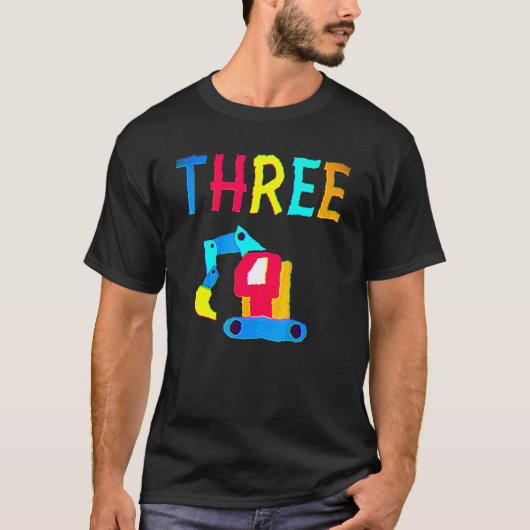 3歳 誕生日 お祝い 建設 トラック 男の子 Tシャツ (正面)
