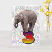 3歳、象の誕生日カードおめでとう カード (黄色い花)