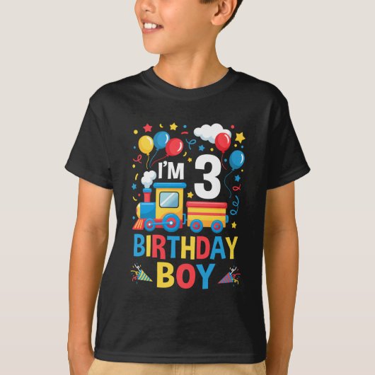 3歳 3才 誕生日 男の子 女の子 電車 お祝い Tシャツ (正面)
