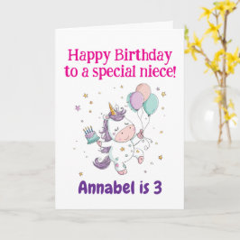 3歳、4歳、5歳、6歳の誕生日の姪、かわいいユニコーン カード