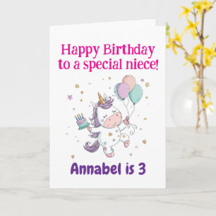 3歳、4歳、5歳、6歳の誕生日の姪、かわいいユニコーン カード