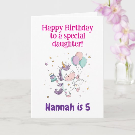 3歳、4歳、5歳、6歳の誕生日を迎える娘へ ユニコーン カード (蘭)