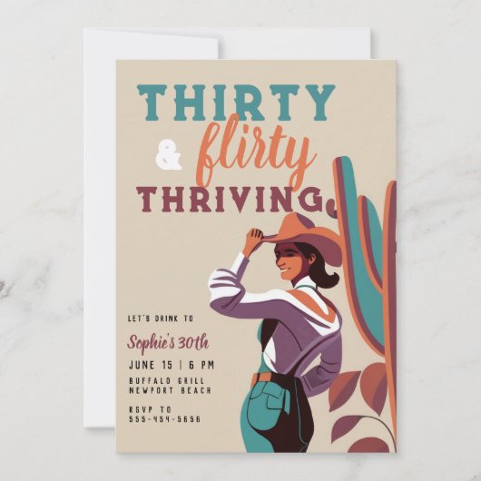 3気のあるそぶりをしたレトロカントリーウェスタン30歳の誕生日 招待状 (正面)