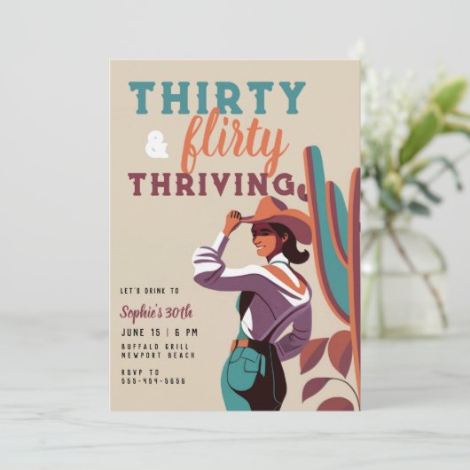 3気のあるそぶりをしたレトロカントリーウェスタン30歳の誕生日 招待状 (スタンド正面)