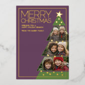 3水平フォトクリスマスツリーコラージュ 箔シーズンカード (正面)