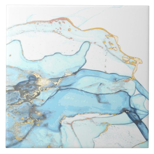 3液状海ブルー及び金ゴールドマーブルの組織 タイル (正面)