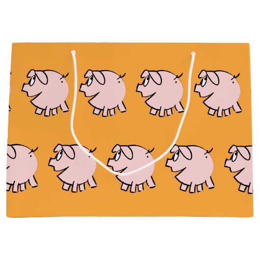 3漫画おもしろい豚ベビー選択カラーLギフト ラージペーパーバッグ (正面)