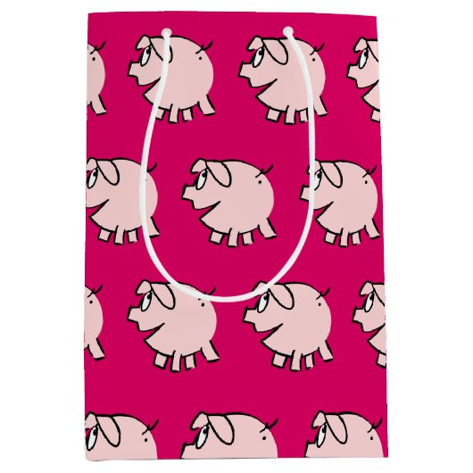 3漫画おもしろい豚ベビー選択カラーMギフト ミディアムペーパーバッグ (正面)