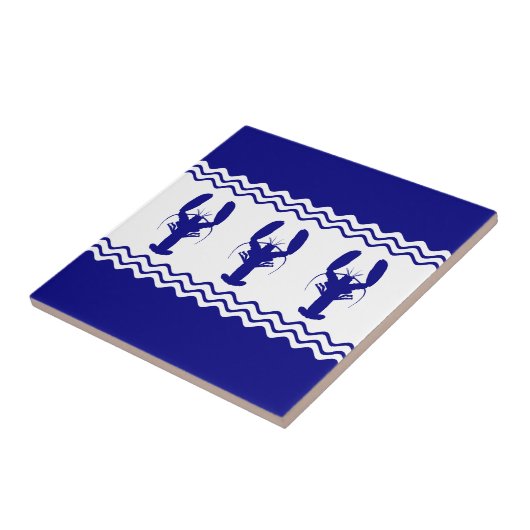 3濃紺そして白い沿岸装飾のロブスター タイル (側面)