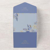 3点セット ダスティーブルー ゴールド ボヘミアンフェザー ウェディング RSVP オールインワン招待状 (外側)