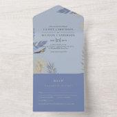 3点セット ダスティーブルー ゴールド ボヘミアンフェザー ウェディング RSVP オールインワン招待状 (内側)