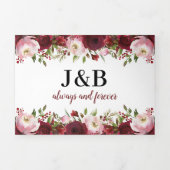 3点セット バーガンディ フラワー ウェディング 三つ折り招待状 (カバー)