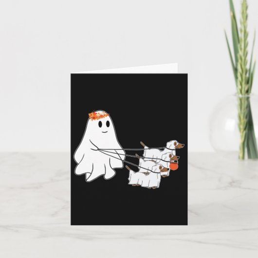 3犬おもしろいハロウィーン秋付き幽霊歩く カード (正面)