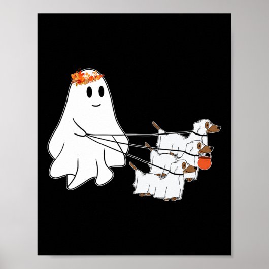 3犬おもしろいハロウィーン秋付き幽霊歩く ポスター (正面)