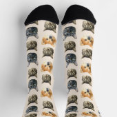 3犬と猫の顔オンパーソナライズされたアイボリー ソックス (上部)