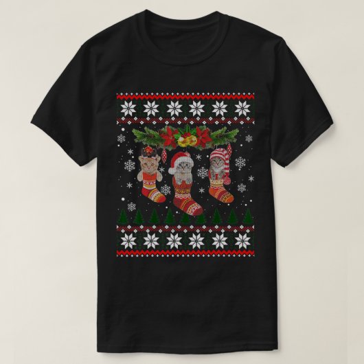 3猫の靴下のおもしろいクリスマス猫の醜いクリスマスSw Tシャツ (デザイン正面)