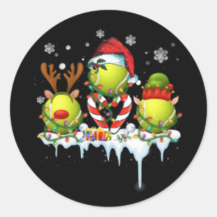 3球のサンタトナカイのテニスクリスマス ラウンドシール