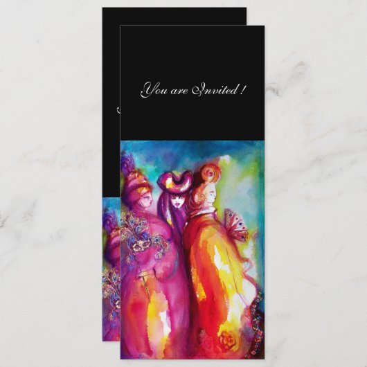 3番目のマスク仮面舞踏会，金ゴールド赤い黄色の青 招待状 (正面/裏面)