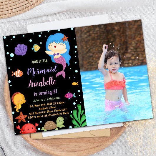 3番目のリトルブルーの相続人マーメイド招待状W写真 招待状