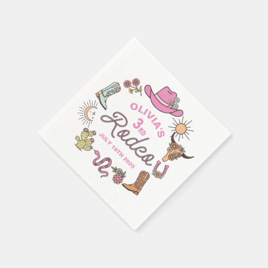 3番目のロデオピンク西カウボーイ3番目の誕生日 スタンダードカクテルナプキン (角)
