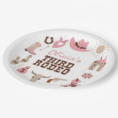 3番目のロデオピンク西カウボーイ3番目の誕生日 ペーパープレート (アングル)