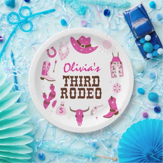 3番目のロデオピンク西カウボーイ3番目の誕生日 ペーパープレート (パーティー)