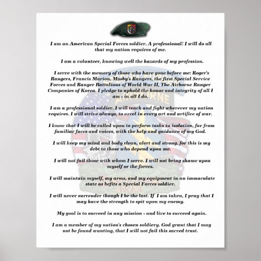 3番目の特殊部隊グループ退役軍人ベッツcreedプリント ポスター (正面)