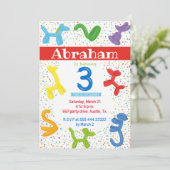 3番目の誕生日の動物のバルーンの招待 招待状 (スタンド正面)