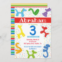 3番目の誕生日の動物のバルーンの招待