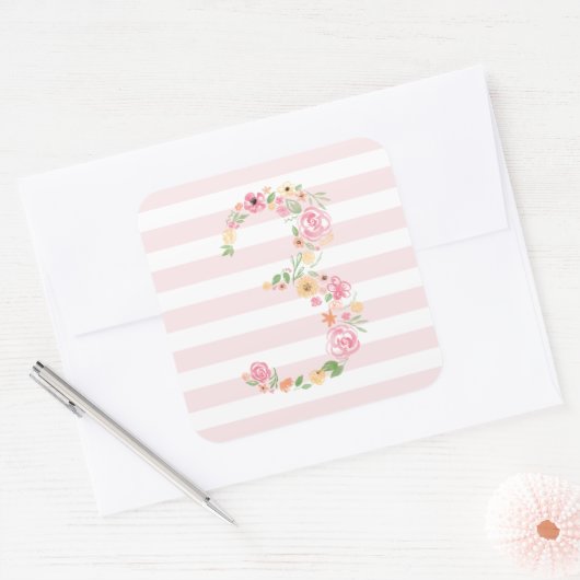 3番目の誕生日の水の色フローラ3 スクエアシール (封筒)