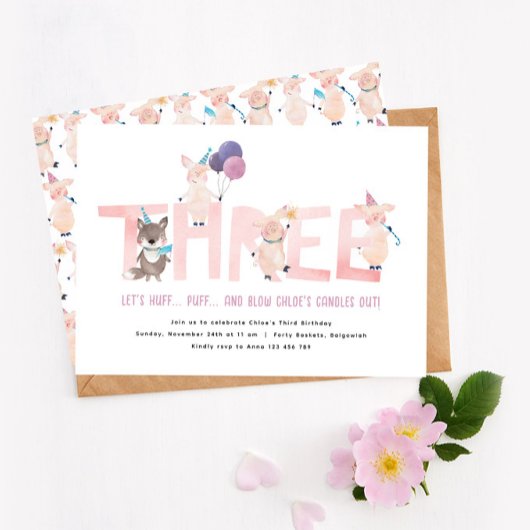 3番目の誕生日パーティー、3小さな豚ビッグバートオオカミ 招待状