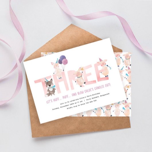 3番目の誕生日パーティー、3小さな豚ビッグバートオオカミ 招待状