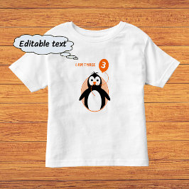 3番目の誕生日ペンギンのオレンジ色の風船 トドラーTシャツ