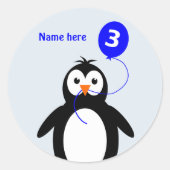 3番目の誕生日ペンギン名を青に追加 ラウンドシール (正面)