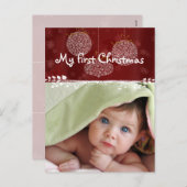 3白オーナメント初めてのクリスマスフォトポストカード シーズンポストカード (正面/裏面)