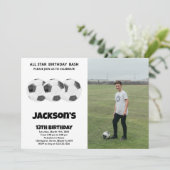 3白黒サッカー誕生日招待状w写真 招待状 (スタンド正面)