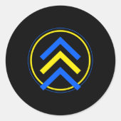 3矢印ロゴダウン症候群 ラウンドシール (正面)