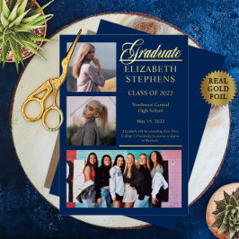 3種エレガント目の写真大学院卒業ブルー 箔招待状