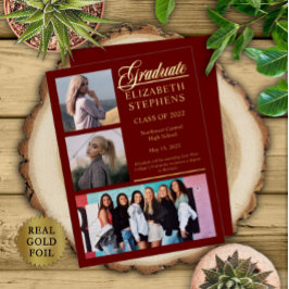 3級エレガント写真院卒業マルーン 箔招待状