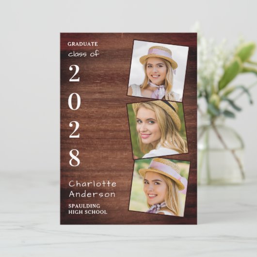 3素朴フォトコラージュ国の木材卒業 案内状 (スタンド正面)