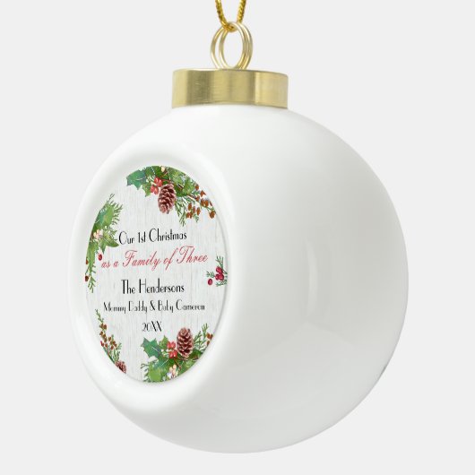 3素朴新生児第1クリスマスの家族 セラミックボールオーナメント (右)