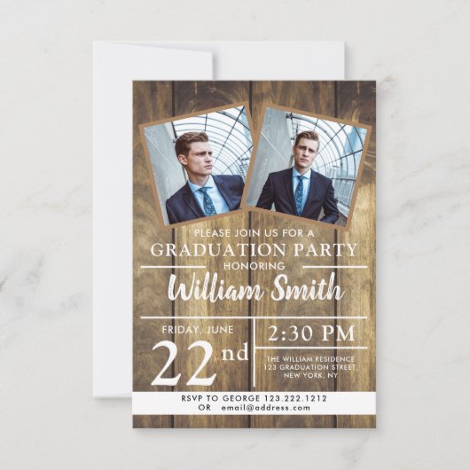 3素朴枚の写真を掲載した木工卒業パーティー 招待状 (正面)