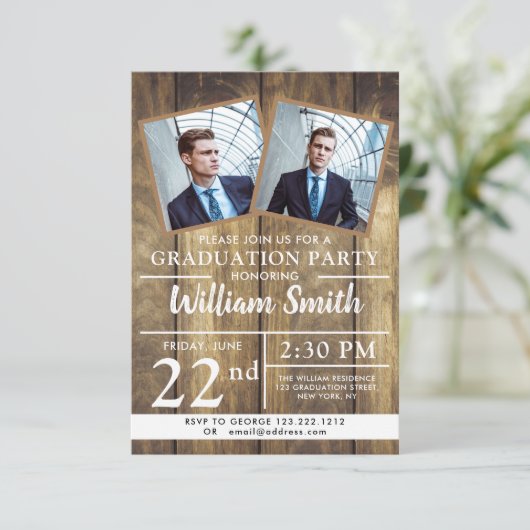 3素朴枚の写真を掲載した木工卒業パーティー 招待状 (スタンド正面)